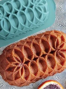 Aqua Silicone Loaf Pan with Decorative Molded Pattern